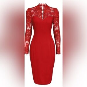 Retro Stage RED 1960S LACE LONG SLEEVES PATCHWORK DRESS
, Large (run small)